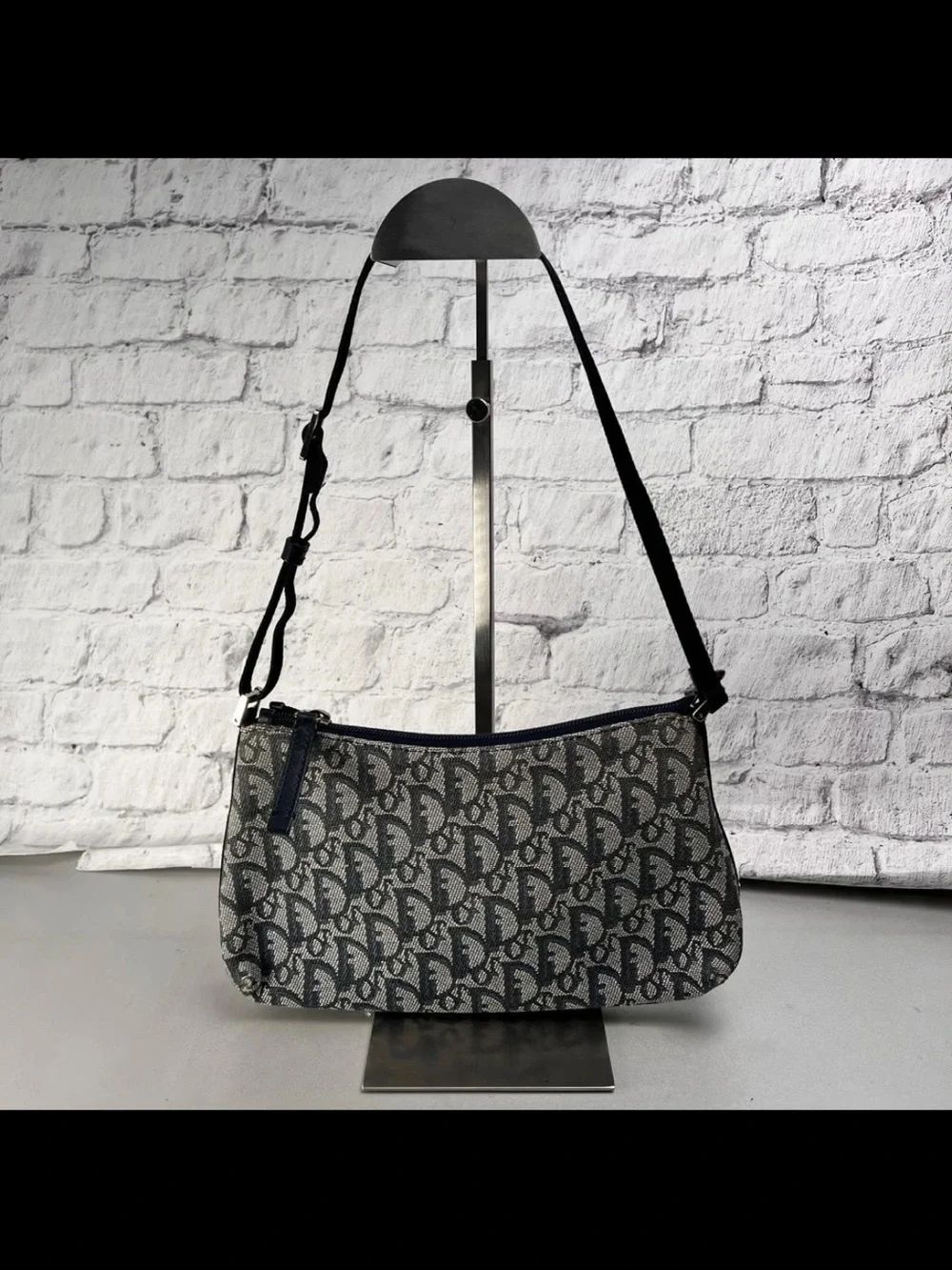 Dior Black and Gray Monogram Shoulder Bag
